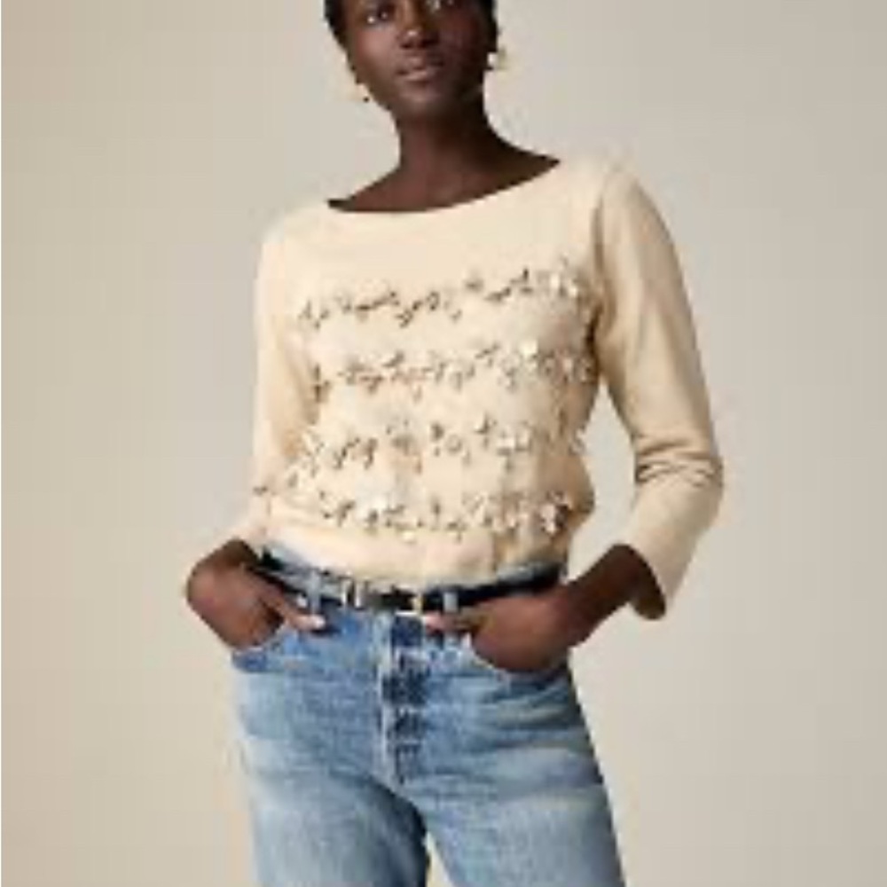 NWT J. Crew Mariner Jersey long sleeve tee with floral embellishments SIZE S